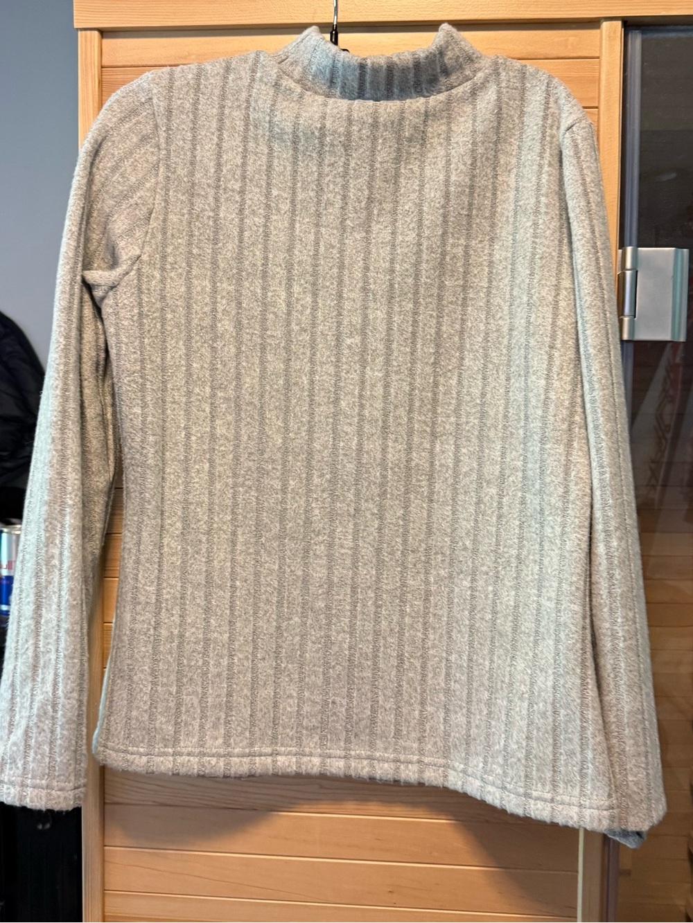 Ribbed Mock Neck Long Sleeve Sweater - Light Heather Grey